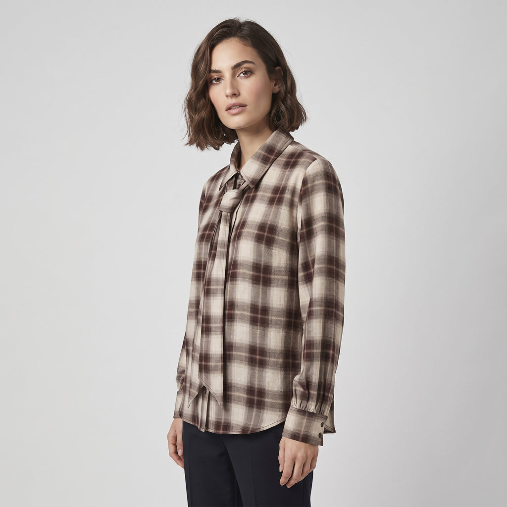 Camicia in Viscosa a Quadri con Dettaglio Cravatta - i BLUES