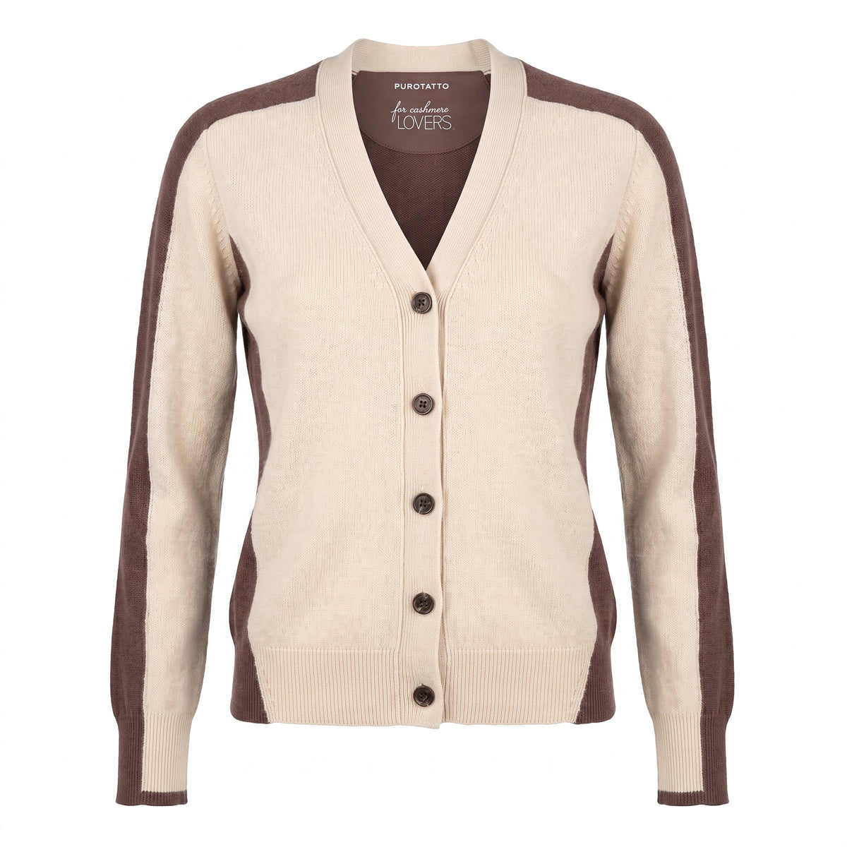 Cardigan Scollo a V Bicolore in Puro Cashmere – Purotatto