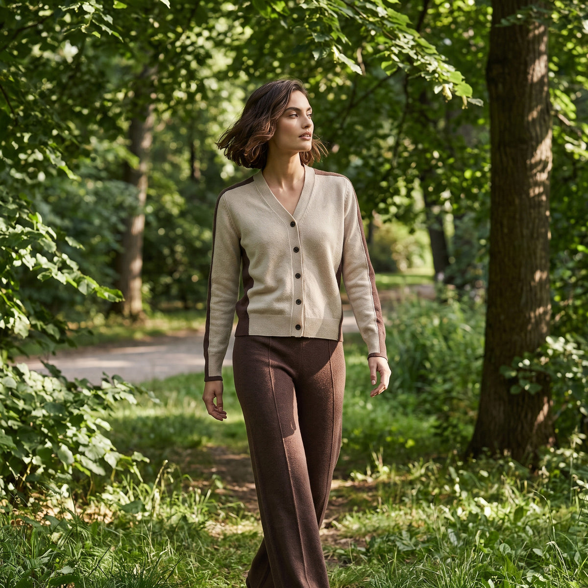 Cardigan Scollo a V Bicolore in Puro Cashmere – Purotatto