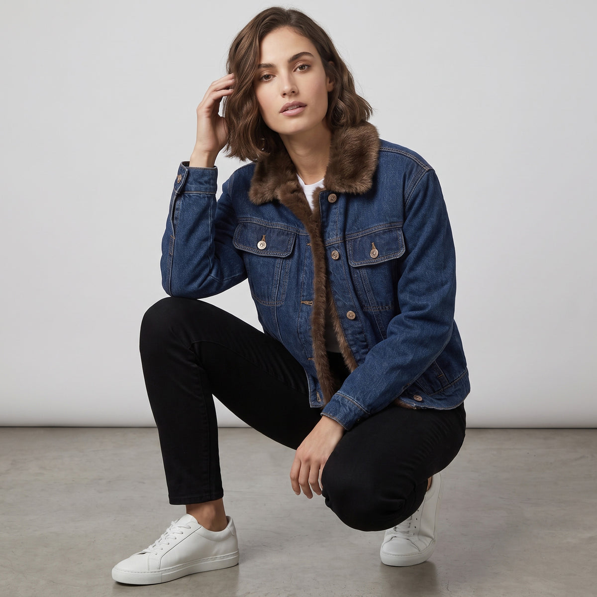Giaccone Denim "Iblairone" con Collo in Ecopelliccia – i BLUES