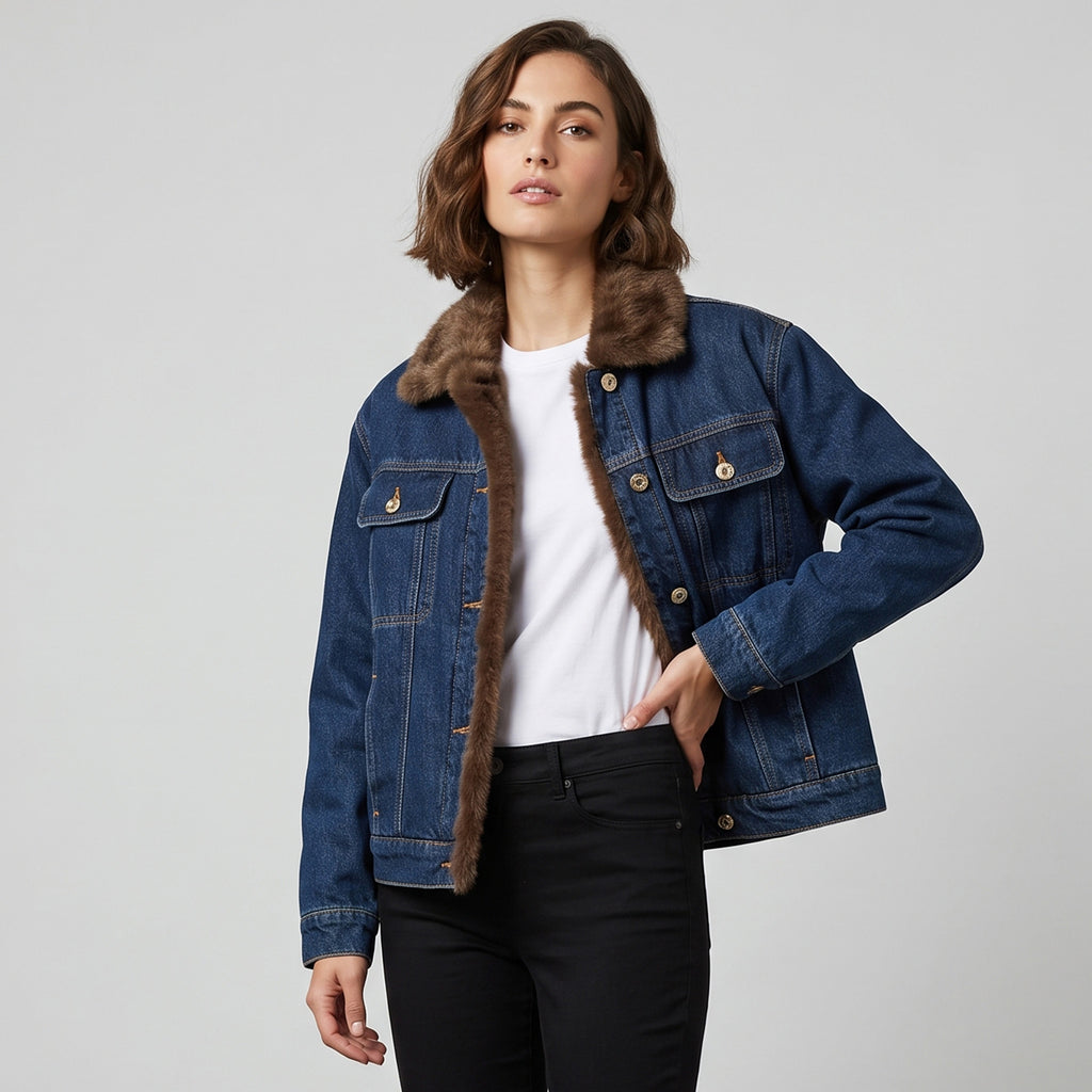 Giaccone Denim "Iblairone" con Collo in Ecopelliccia – i BLUES