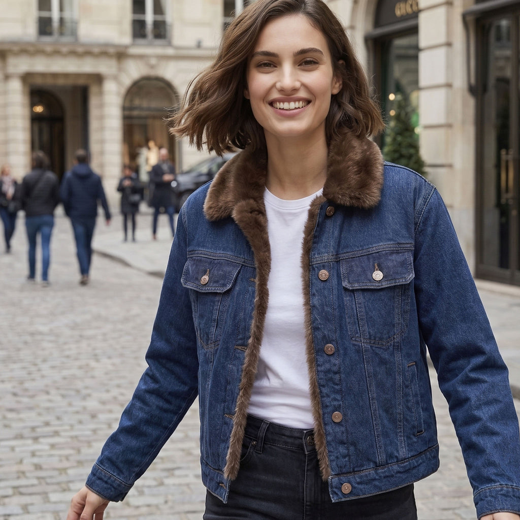 Giaccone Denim "Iblairone" con Collo in Ecopelliccia – i BLUES
