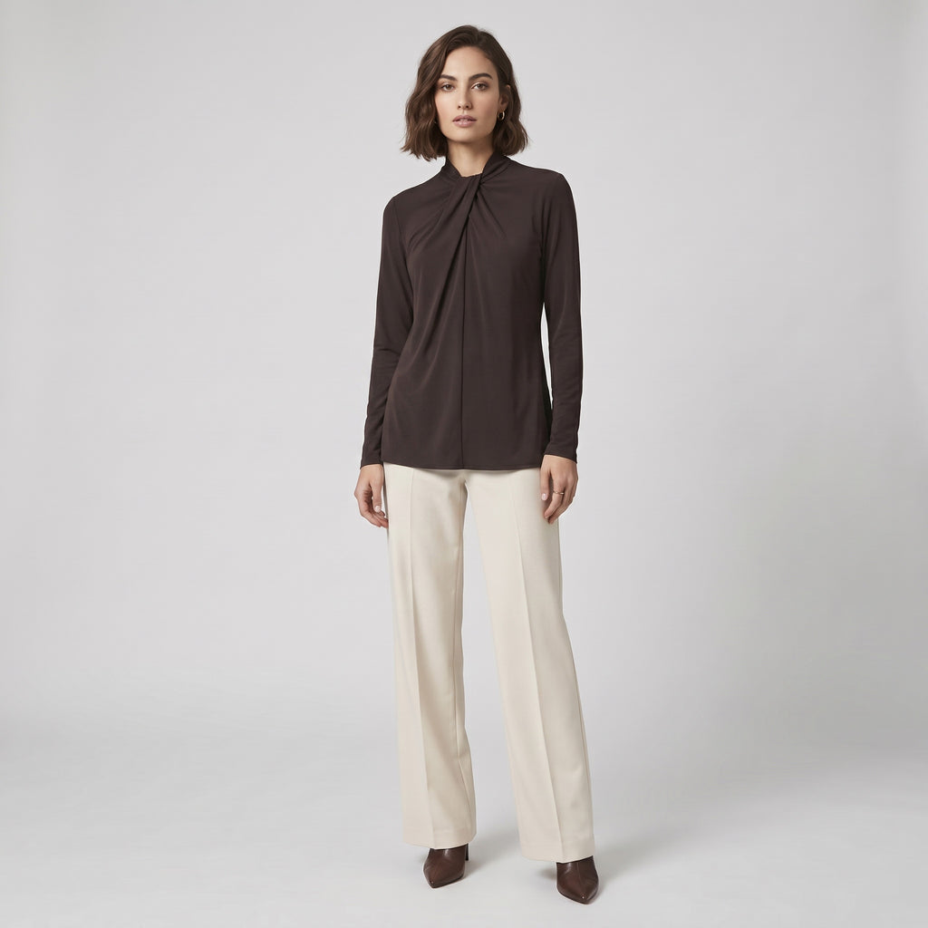 Maglia a Collo Alto con Drappeggio in Viscosa "Soft Touch" – Majestic Filatures